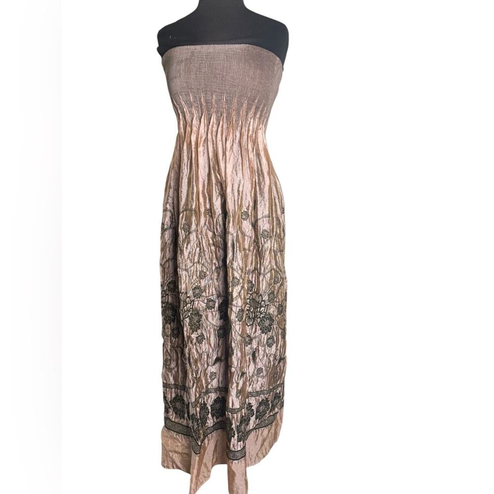 Y2K Anthro Strapless Boho Fairy Floral Metallic Dress Womens One Size Whimsical